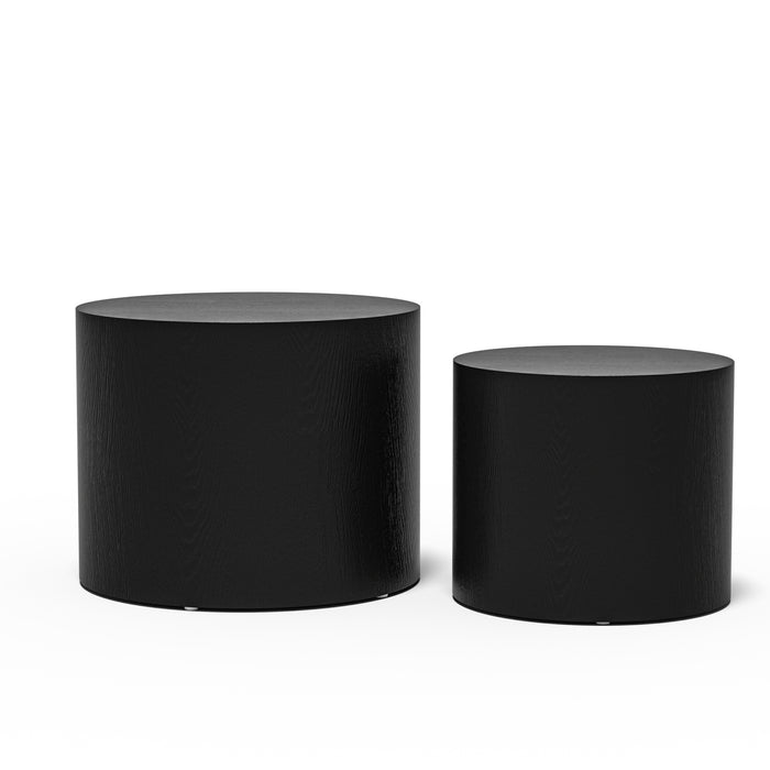 Set of 2 MDF Side Tables with Ash/Oak/Walnut Veneer, Living Room/Office/Bedroom Coffee & End Table, Black