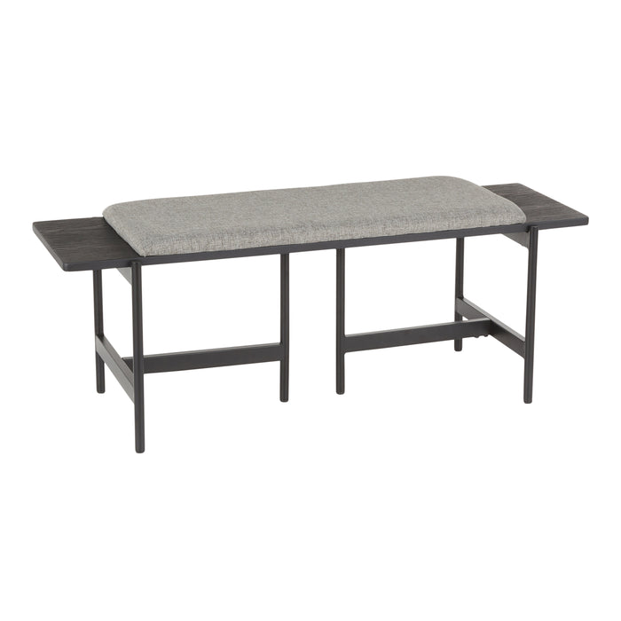 Chloe Contemporary Bench in Black Metal & Grey Fabric With Black Wood Accents