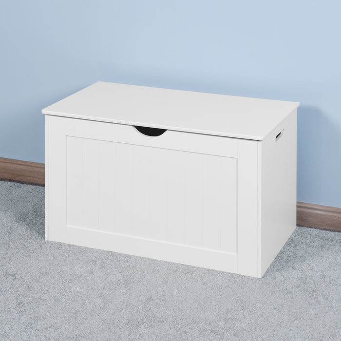 Lift Top Entryway Storage Cabinet with 2 Safety Hinge, Wooden Toy Box, White