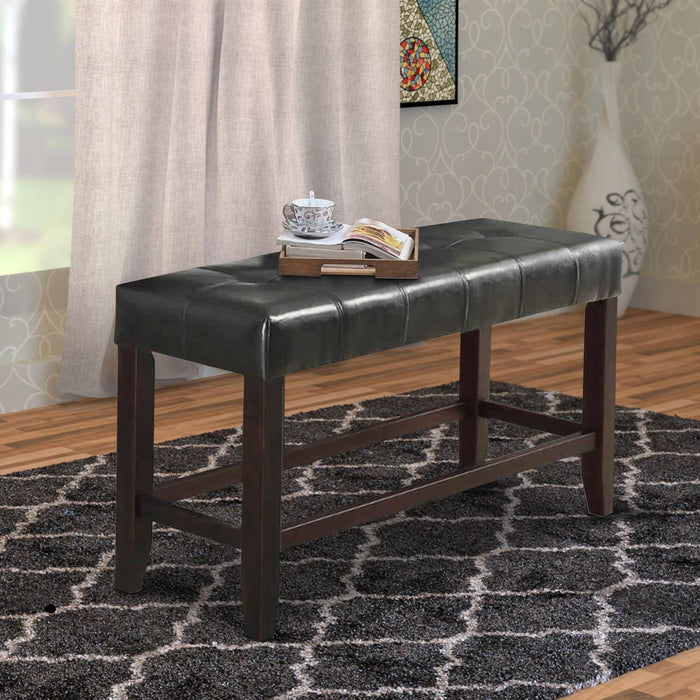 Black Faux Leather Counter Height Dining Bench With Tufted Seat & Wooden Base - Comfortable Kitchen Dining Room Seating