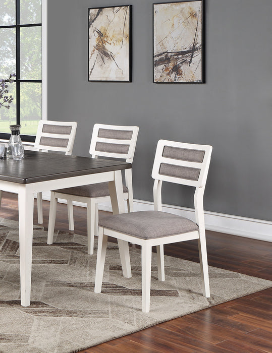 Beautiful Unique Set of 2 Side Chairs With White & Grey, Ladder Back Design Chairs, Cushion Upholstered, Kitchen Dining Room Furniture