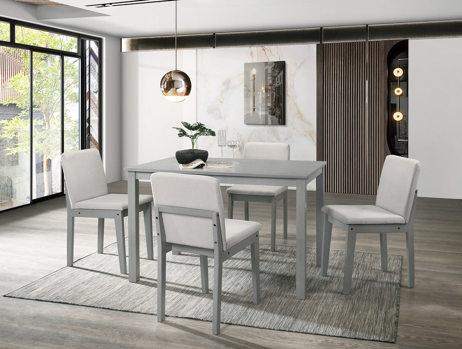 5-Piece Dining Room Set, Dining Table and 4 Chairs with Beige Fabric Seats - Kitchen Breakfast Dining Room Furniture - Rubberwood Veneer - Unique Design, Grey Finish