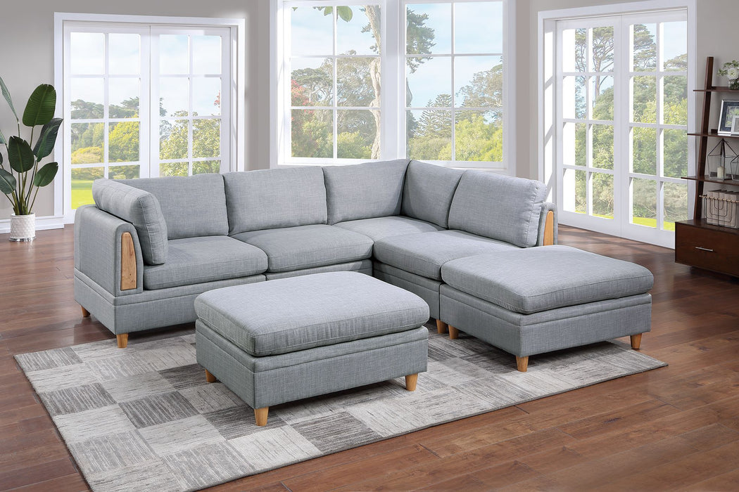 6-Piece Modular Sofa Set, Dorris Fabric Couch with 2 Corner Wedges, 2 Armless Chairs, and 2 Ottomans - Living Room Furniture, Light Grey