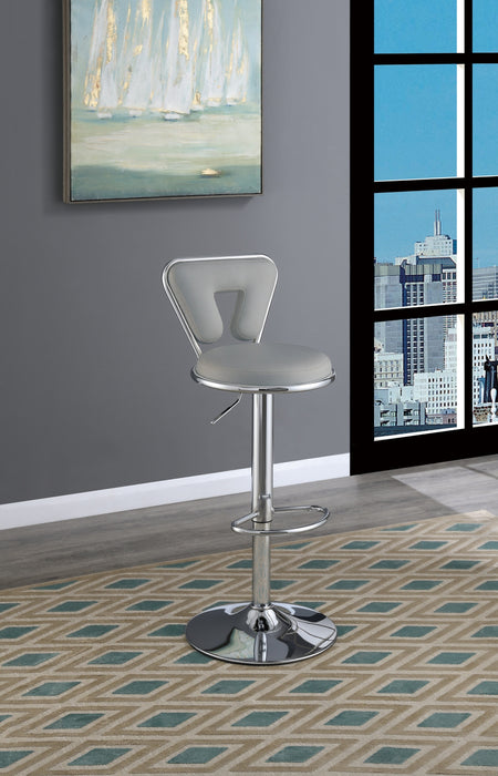 Set of 2 Modern Stylish Bar Stool Gas Lift Chairs With Gray Faux Leather & Chrome Base Metal Frame, Adjustable