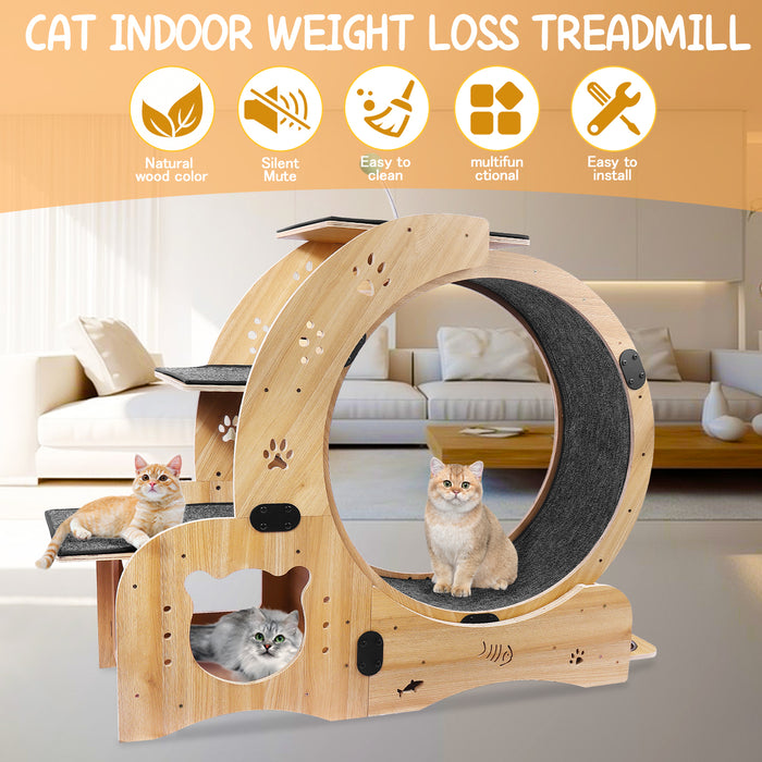 Upgraded 4-in-1 Cat Exercise Wheel, Silent, Large Treadmill, Running & Walking Wheel - Indoor Cat Exerciser, Furniture Cat Toys