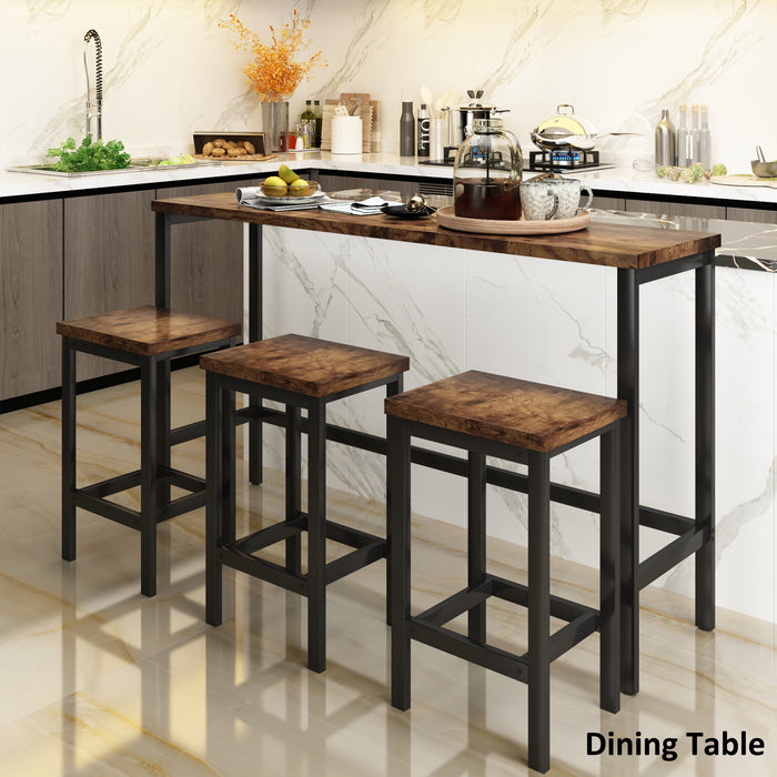 TOPMAX Extra Long Counter Height Dining Table Set with 3 Stools, Pub Kitchen Set & Side Table with Footrest,  Brown