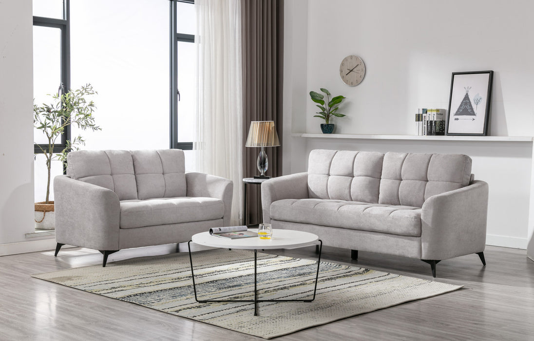 Callie Light Gray Velvet Fabric Sofa & Loveseat Living Room Set