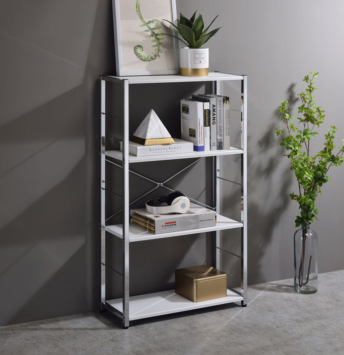 ACME Tennos Bookshelf, White & Chrome Finish