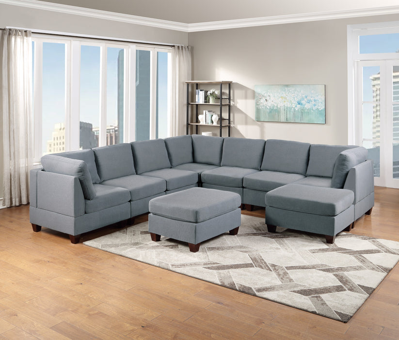 9-Piece Linen-Like Fabric Modular Sectional Living Room Furniture Set, Corner Sectional Couch with 3 Corner Wedges, 4 Armless Chairs, and 2 Ottomans, Grey