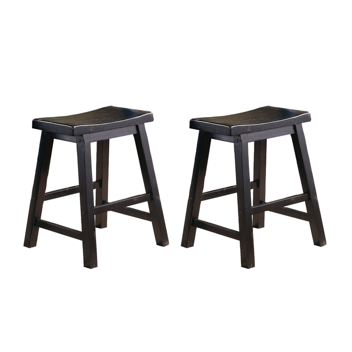 Set of 2 Black Finish 18-Inch Height Saddle Seat Solid Wood Stools