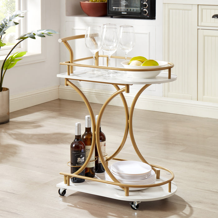 2-Tier Bar Cart, Rolling Drink Trolley for Living Room