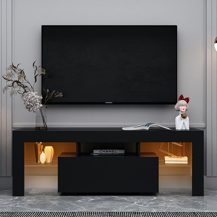 Modern Black TV Stand With LED RGB Lights, Flat Screen TV Cabinet, Gaming Consoles, Use In Lounge Room, Living Room, Bedroom