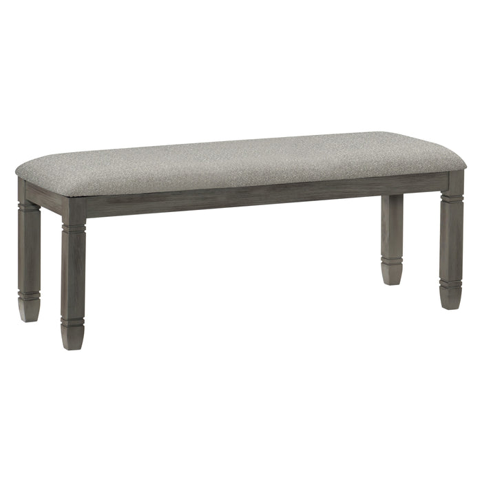 Antique Gray Wood Frame Dining Bench with Neutral Gray Fabric Seat - 1 Piece