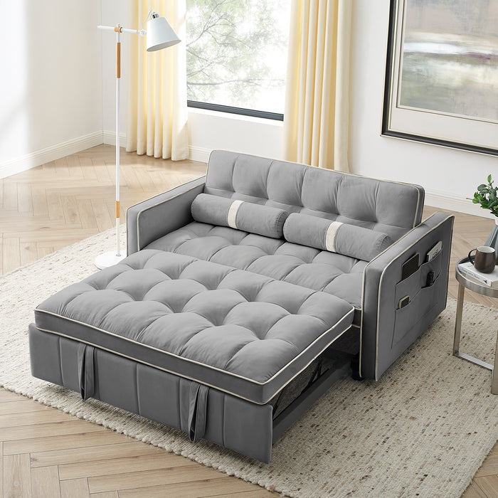 Modern 55.5" Pull Out Sleep Sofa Bed, 2-Seater Loveseat Couch with Side Pockets, Adjustable Backrest, Lumbar Pillows - Ideal for Apartment, Office, Living Room, Grey