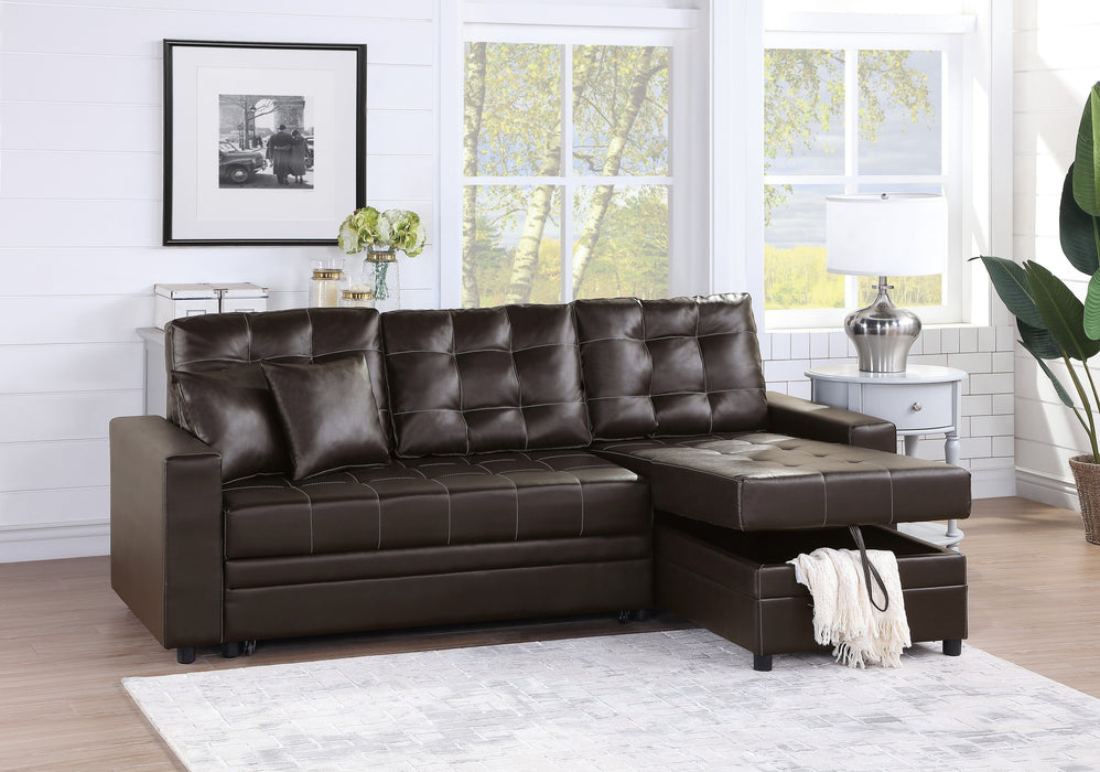 Espresso Convertible Sectional Sofa with Pull Out Bed, Reversible Storage Chaise, Polyfiber Tufted Lounge Couch