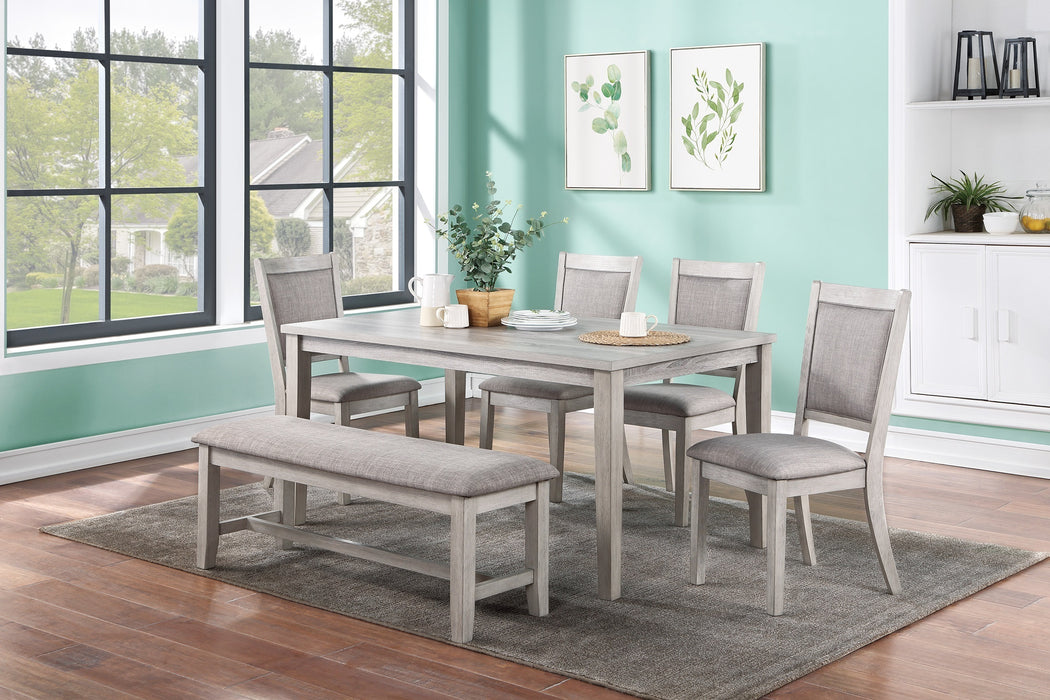 6-Piece Set, Contemporary Dining Table With 4-Side Chairs & Bench - Natural Finish, Padded Cushion Seats - Rectangular Dining Room Furniture