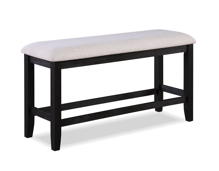 Vintage Charcoal Black Finish Counter Height Bench with Fabric Upholstery