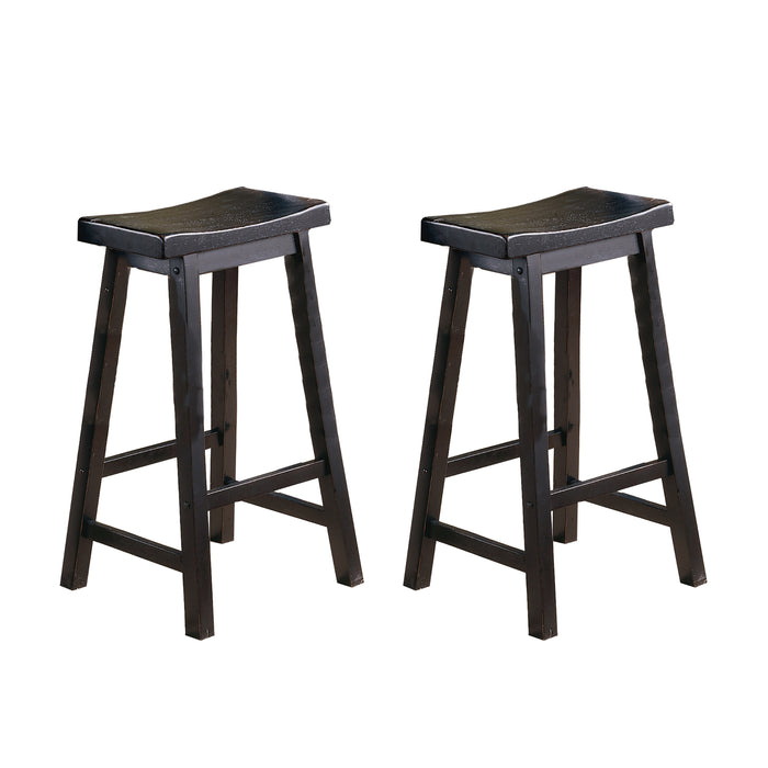 Set of 2 Black Finish, 29-inch Bar Height Saddle Seat Stools With Solid Wood For Casual Dining & Home Furniture