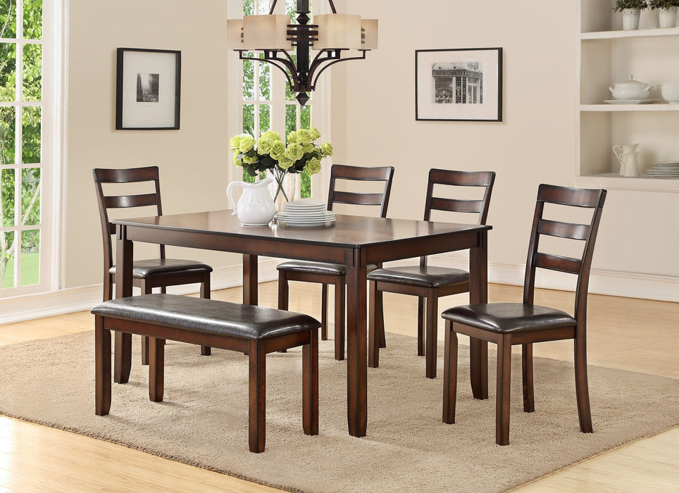 Classic Style 6-Piece Dining Set, Rectangle Table, 4 Side Chairs & Bench - Dining Room Furniture Made With MDF & Rubberwood