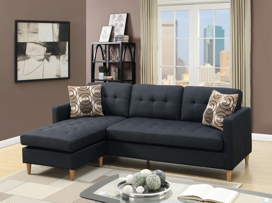 Black Polyfiber Sectional Sofa With Reversible Chaise, Tufted Back, Pillows, Modular Living Room Furniture