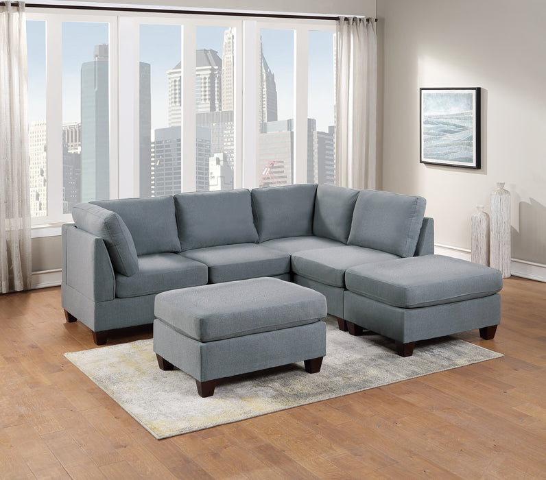 6-Piece Modular Sectional Living Room Furniture Set, L-Sectional Linen Like Fabric - Includes 2 Corner Wedges, 2 Armless Chairs, and 2 Ottomans, Grey