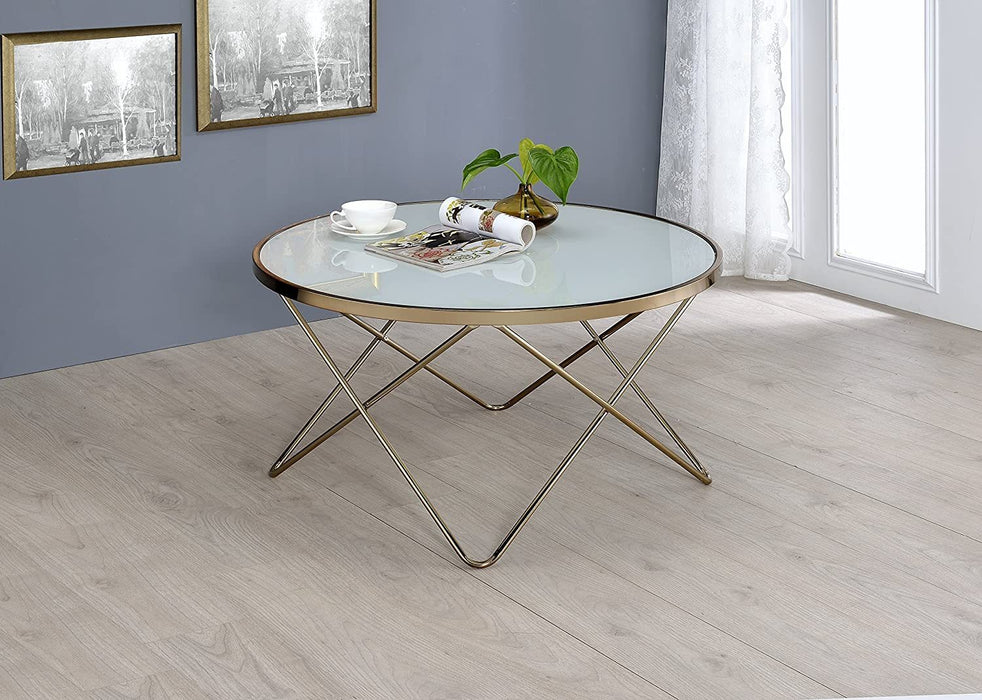 ACME Valora Coffee Table In Champagne & Frosted Glass