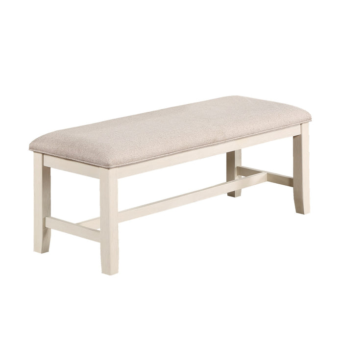 White Classic Rubberwood Bench with Beige Fabric Cushion Seat - Dining Room Furniture