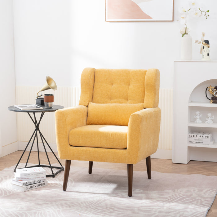 Modern Accent Foam-Filled Upholstery Chair with Comfy Reading & Lounge Armchair, Chenille Fabric - Mid Century Style for Living Room & Bedroom, Yellow